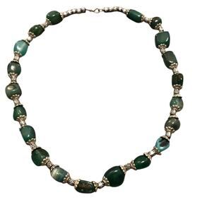 Handmade green and silver beaded necklace